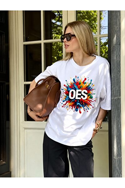 Generic Brand Colorful Paint Splash with OES Text,women's t-shirt,premium cot...