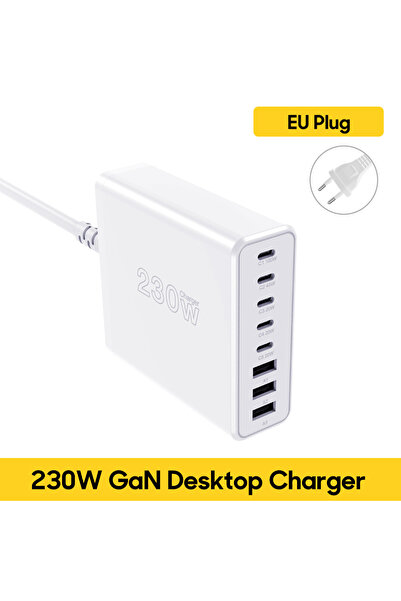 Choice5 EU Plug-White 230W USB GaN Charger 8-ports Desktop Fast Charging Type...
