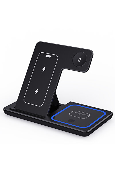 Choice Black with cable 15W 3 in 1 Wireless Charger Stand Pad Foldable Fast C...