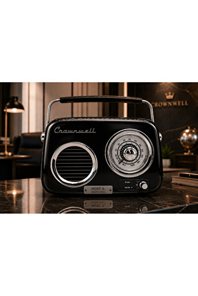 crownwell Kişiye Özel Retro Tasarımlı Bluetooth FM Radyo Siyah