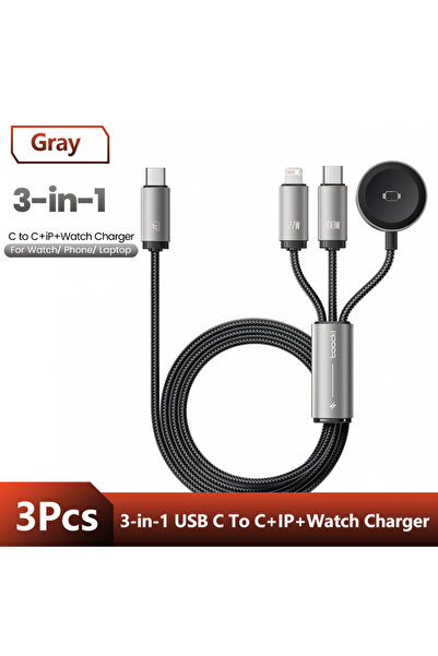 Choice toocki 1.2m 3Pcs Gray Toocki 3-in-1 USB C To C To Lighting Cable With ...