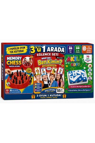 W-Design 3-Pack Educational and Fun Boxed Brain Teasers Memory Chess-Who I Am...