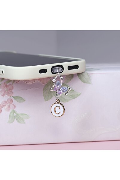 Choice7 C Customized Letter Butterfly Phone Dust Plug DIY Iridescent Crystal ...