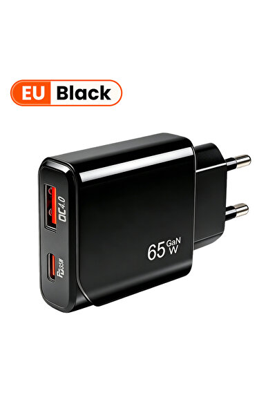 Choice EU-Black 65w Ultra-thin GaN Charger USB QC25w+ Type-C PD35w Fast Charg...