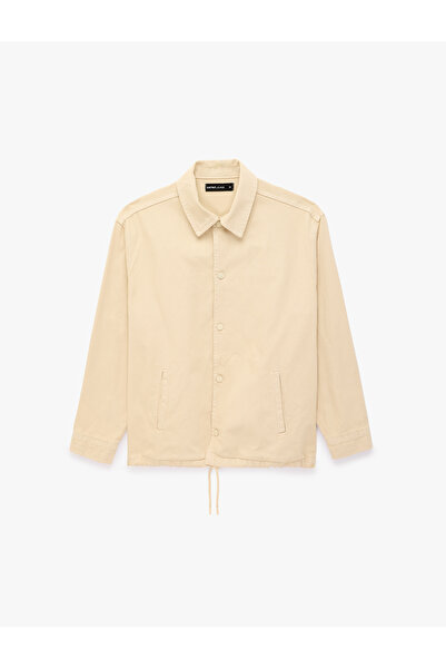 Koton Oversized Cotton Long Sleeve Classic Collar Jacket with Pocket Detail