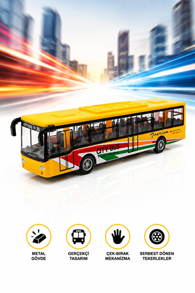 craftivio Pull and Drop Mechanism Metal Body Yellow City Bus - Realistic Desi...