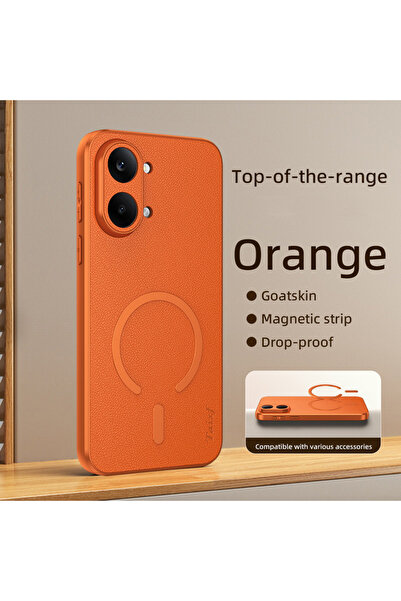 Choice25 POCO X8 Pro Orange Luxury Goat Skin Leather Magnetic Ring Phone Case...