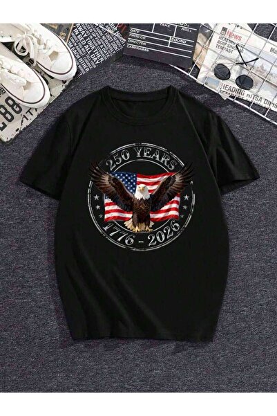 9JY Retro American 250th Anniversary Men's 1776-2026 Eagle Flag Print T-Shirt...