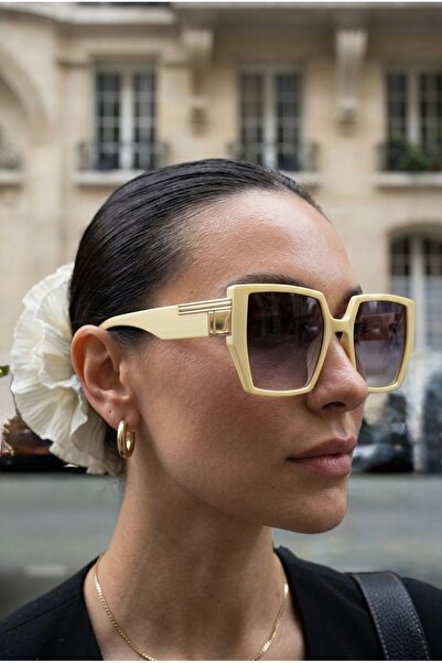 Chunky Frame Palme Square Gold Accessory Ultra Light U400 Filtered Luxury Beige Yellow Women's Sunglasses