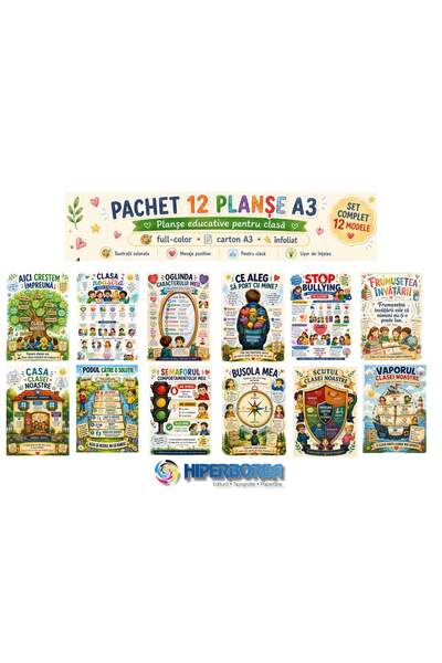 hiperborea Set 12 Planșe Educative A3 pentru Clasă, Full-Color, Carton Înfoli...