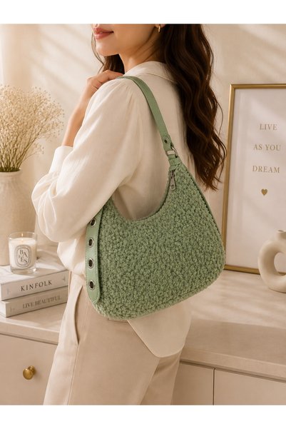 Bymiel Plush Shoulder Bag – Casual Baguette Bag with Zipper and Adjustable Strap
