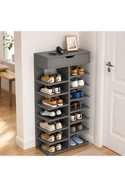 OEM Pantofar Dublu Spațios din Lemn Masiv, cu 7 Etaje, 45 × 22 × 111 cm, Gri