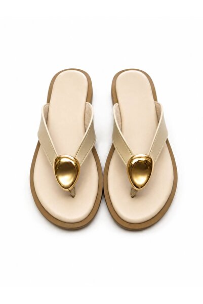 GNY AYAKKABI Gny Women's Beige Buckle Flip-Flops