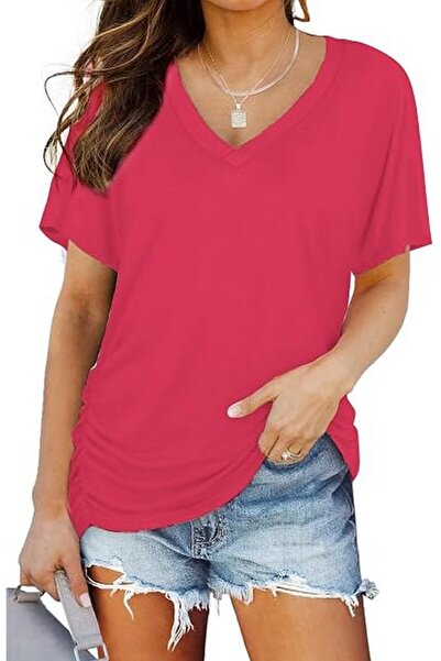 Trendimax Women's summer t-shirt , with V-neck, red, size XL