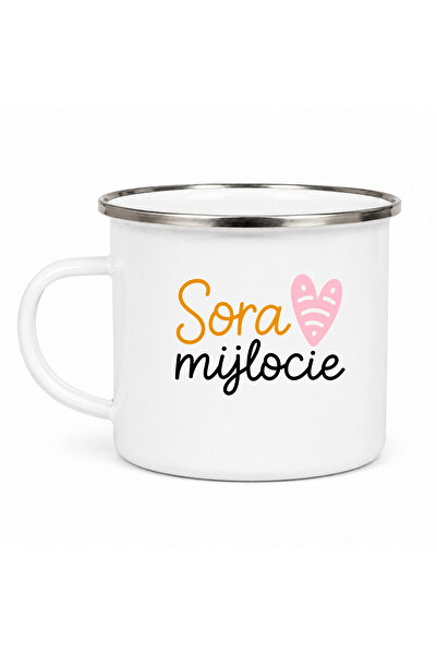 OEM Cana emailata Sora mijlocie 2, metal emailat, alb