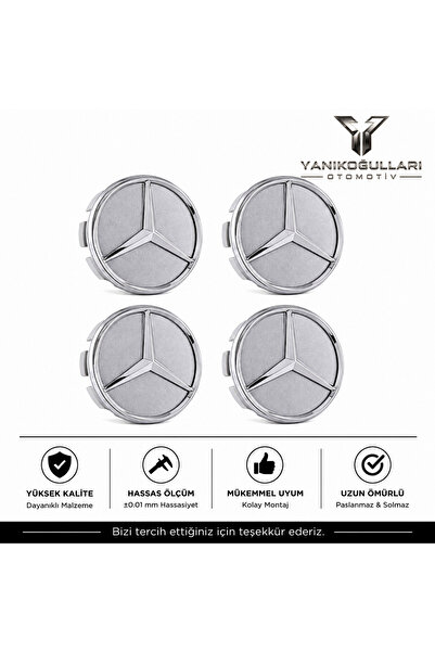 YANIKOĞULLARI OTOMOTİV MERCEDES JANT GÖBEĞİ /GÖBEK KAPAĞI/4 ADET GÜMÜŞ JANT O...