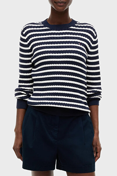 Tommy Hilfiger % 100 Pamuk Regular Fit Bisiklet Yaka Örgü Kazak Kadın KAZAK W...