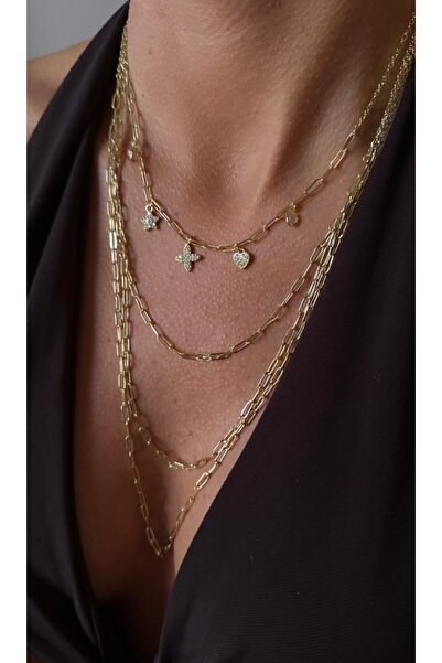 ANKA JEWELLRY Women's Steel Gold Multi-Chain Necklace
