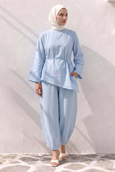 Salih Çelebi Asymmetric Voile Suit Y0161 - Baby Blue