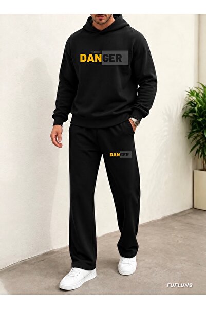 FUFLUNS Danger Printed Men's Hooded Tracksuit Set