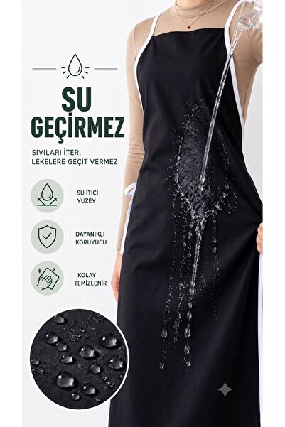 Sıvı Geçirmez Askılı Koruyucu Önlük | Mutfak, Kafe, Restoran, Kuaför ve Atölye, İş ve Ev Kullanımında Uygun | Siyah