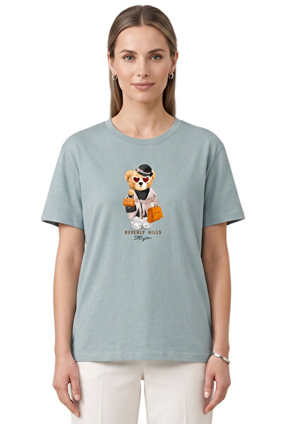 DK DAKSEL Women's Mint Beverly Hills Teddy Bear Printed T-Shirt 100% Cotton C...