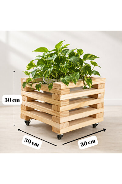 WUNSHWOOD ATELİER Tekerlekli Ahşap Saksı Altlığı 30X30