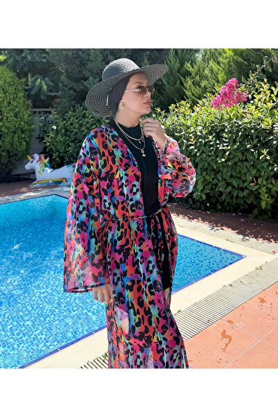WHITE DESIGN pembe leoparlı pareo