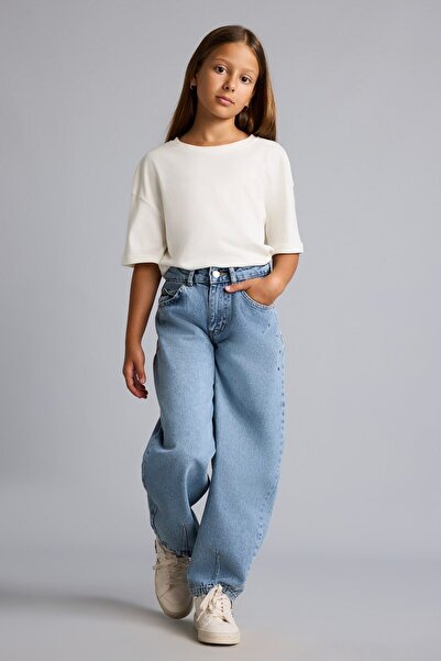 DeFacto Pencil Detailed Pocketed Baggy Fit Jean Trousers for Girls H8895A826Au