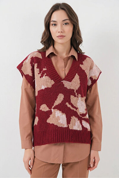 Efnaz style Women's Knitwear Sweater Claret Red