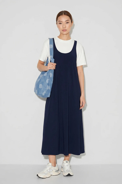 Efnaz style Women's Strappy A-Line Maxi Navy Blue Dress