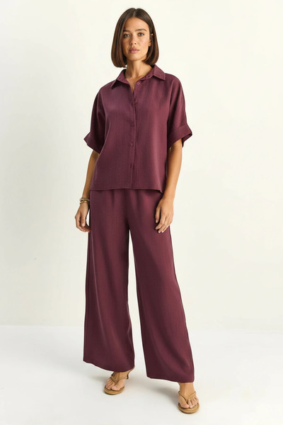 Efnaz style Women's Oversize Short Sleeve Shirt with Elastic Waist Wide Leg P...