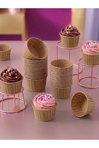 Arya Parti Süs Kraft Kağıt Kek Kapsülü - Doğal Kahverengi Muffin Ve Cupcake P...