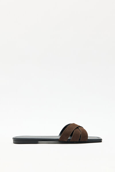 LUTVELIZADE Slippers 2609 - Minimal Cross Strap Bitter Brown Suede Women's Sl...