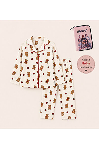 zahider Girl's Cotton Buttoned Long-Sleeved Pajama Set (with Wallet as a Gift)