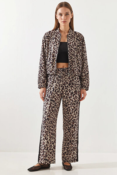 Efnaz style Women's Side Striped Jogger Pants Mbms Leopard