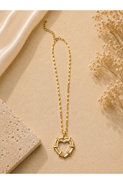 💛 Ahsera Kalp Figürlü Gold Renk Kolye