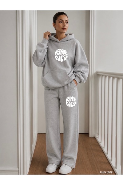 FUFLUNS Kindness Printed Men's Hooded Tracksuit Set