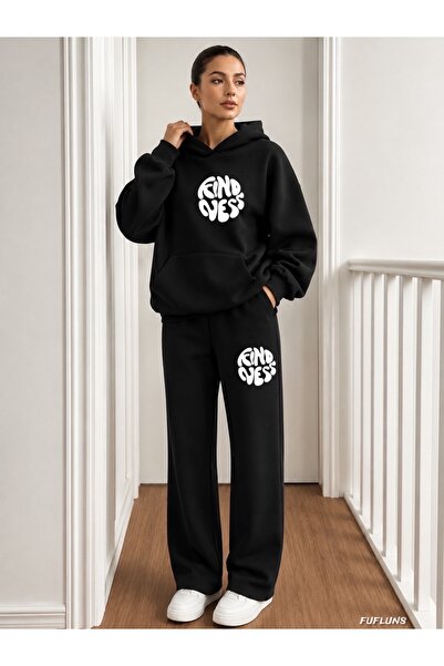 FUFLUNS Kindness Printed Men's Hooded Tracksuit Set