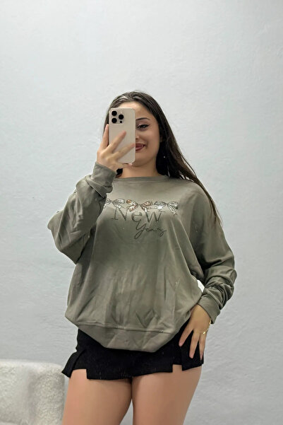 BELENDİR Women's Stone Detailed Modal Sweat Khaki