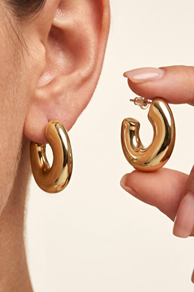 Elika Silver Gold Color Thick Curved Hoop Earrings