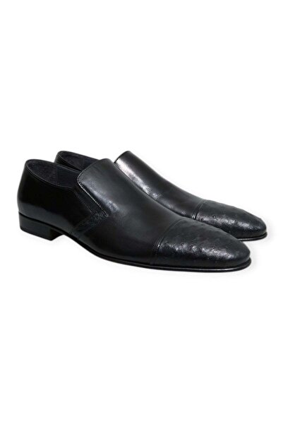 FRANCO CALVANI Black Color Laceless Genuine Leather Men's Shoes