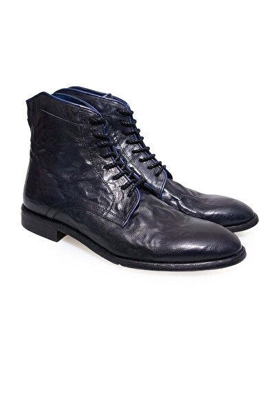 FRANCO CALVANI Dark Blue Color Lace-Up Genuine Leather Men's Boots