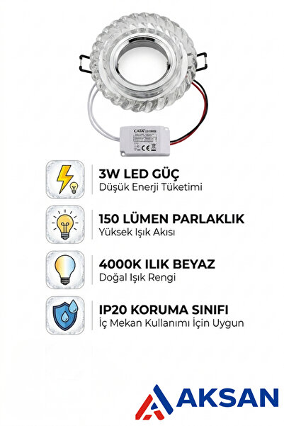 Cata CT-6600 Gardenya 3W LED Trafolu Dekoratif Cam Spot Armatür - 4000K Ilık ...