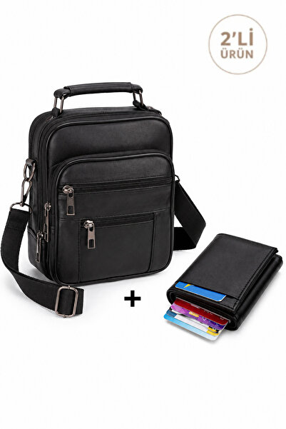 Newish Polo Men's Black Steel Case Genuine Leather Hand and Shoulder Bag with...