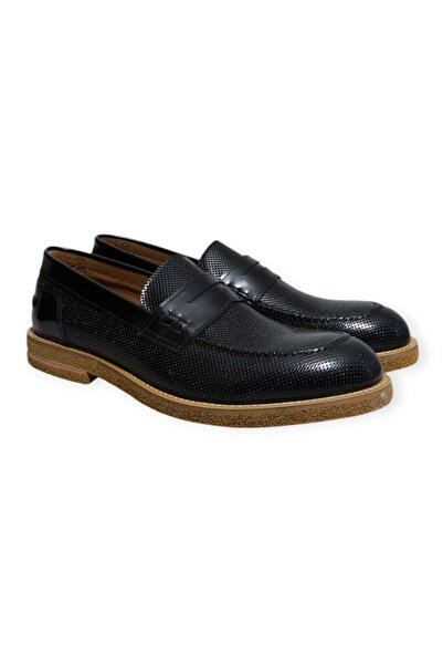 FRANCO CALVANI Black Color Laceless Genuine Leather Men's Shoes