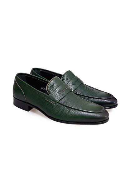 FRANCO CALVANI Green Color Laceless Genuine Leather Men's Shoes