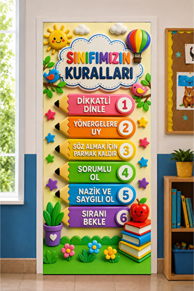 PROMISEBACKDROP2 190X75Cm Elastic School Classroom Door Drape, Rules of Our C...