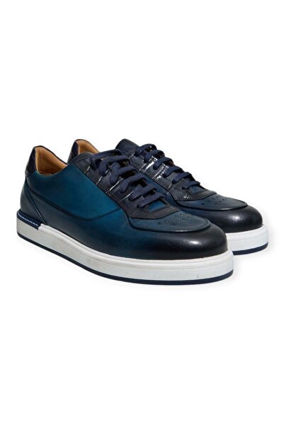 FRANCO CALVANI Dark Blue Color Lace-Up Genuine Leather Men's Shoes