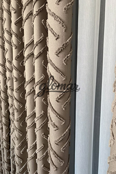 GLOMAR New Season Tassel Detailed Mink Color Background Curtain Sik Pi̇le Sui...